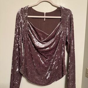Free People Velvet Drape Blouse in Mauve